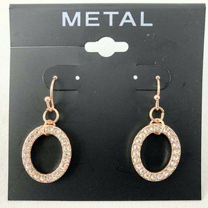 Metal Earrings Copper-tone Rhinestone Dangles 3/4"